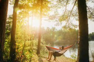 couple sitting in hammock